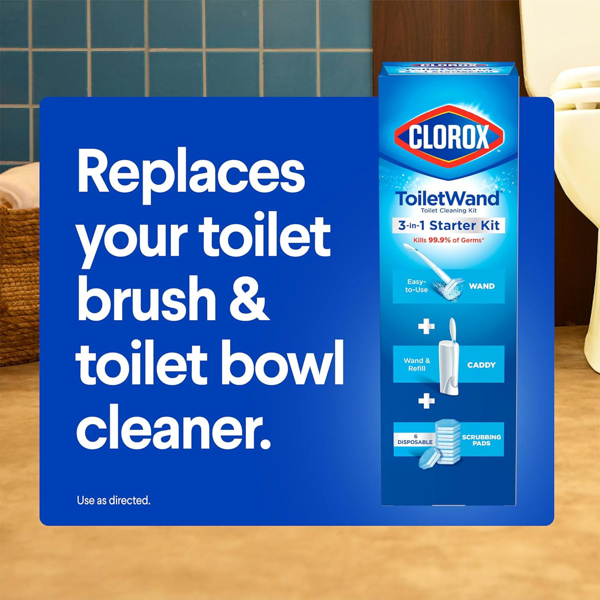 All-in-One Disposable Toilet Wand Cleaning System with Refill Pads, No-Touch Toilet Brush Kit with