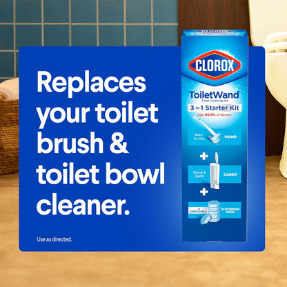 All-in-One Disposable Toilet Wand Cleaning System with Refill Pads, No-Touch Toilet Brush Kit with