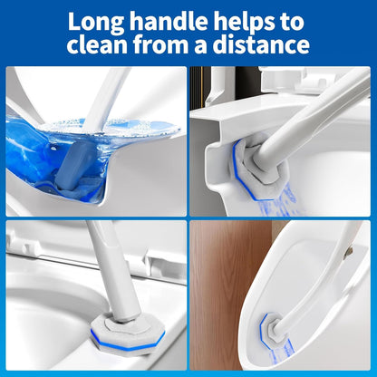 Disposable Toilet Cleaning Wand Set with 50 Refill Pads, Wall-Mounted Holder, Long Handle Toilet