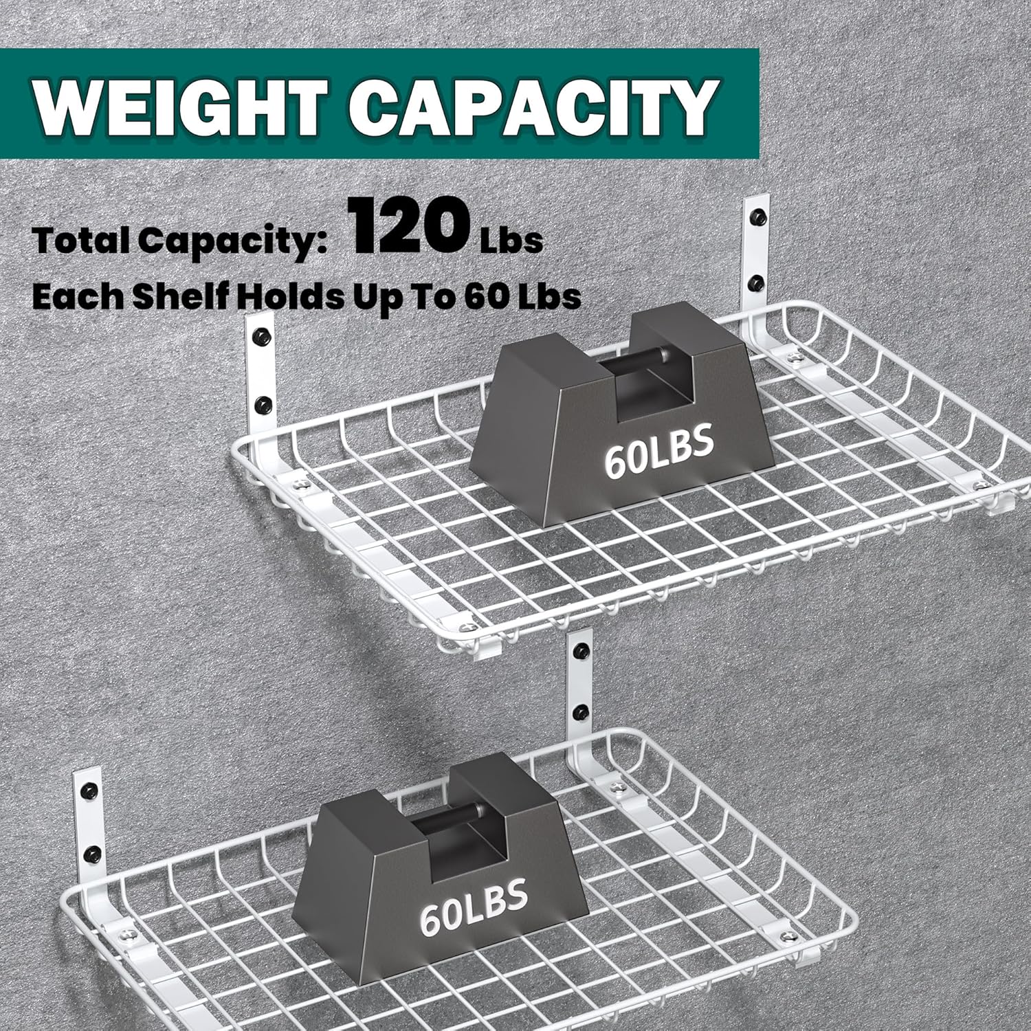 EVERHANGER Garage Wall Shelves 12x18 Inch, Wall Mounted Storage Shelf, Metal Shelf Rack, Heavy-Duty