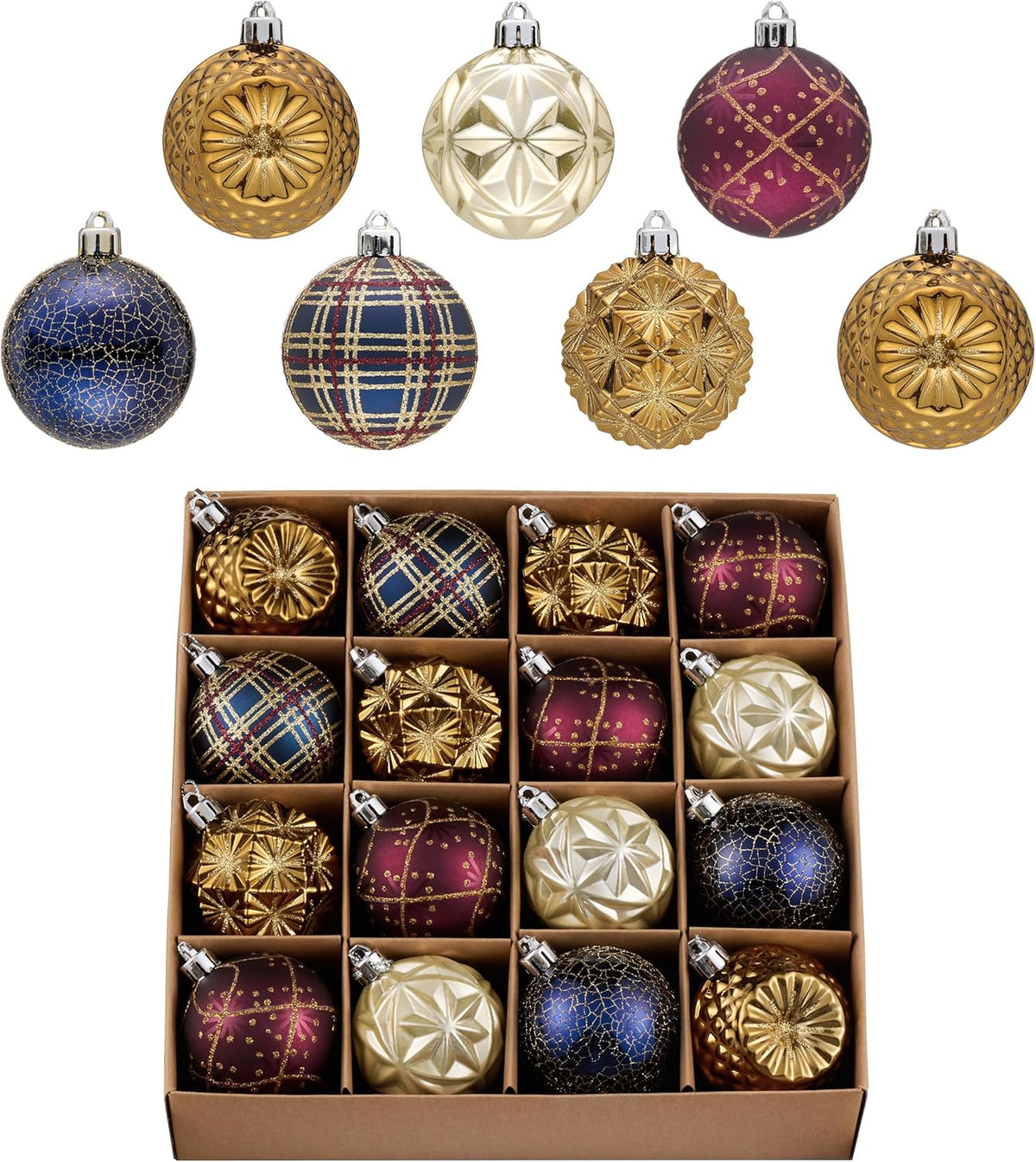 Valery Madelyn Ornaments for Christmas Trees, 16ct 2.36 Inches Bronze Copper Gold and Purple