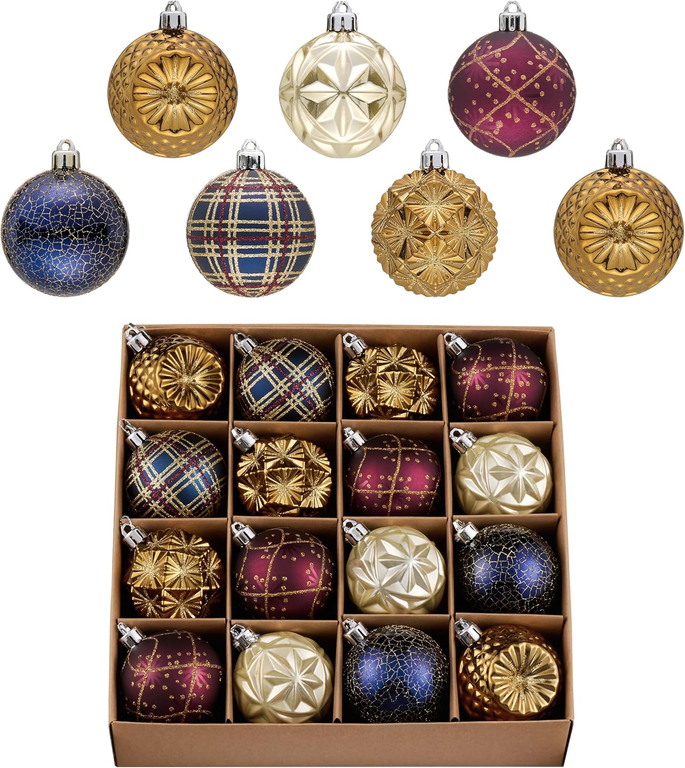 Valery Madelyn Ornaments for Christmas Trees, 16ct 2.36 Inches Bronze Copper Gold and Purple