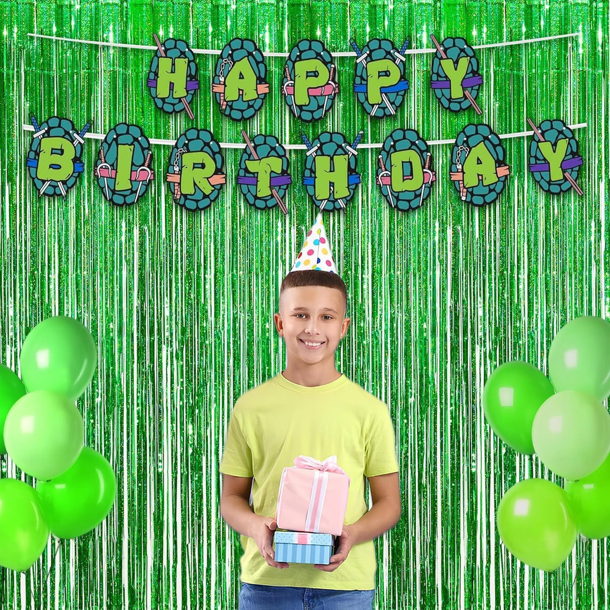 Green Tinsel Curtain Party Backdrop - GREATRIL Foil Fringe Streamers for St Patrick’s