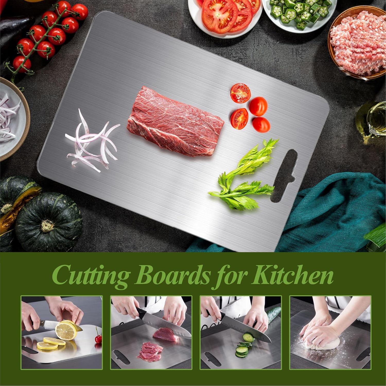 Titanium Cutting Board, 100% Pure Titanium Cutting Boards for Kitchen, Double Sided Food-Grade