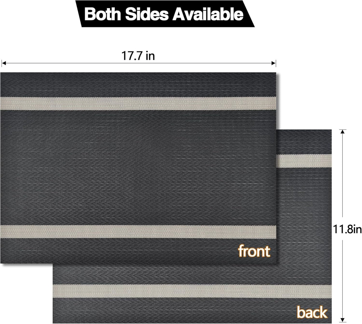 Black Placemats Set of 8 - Easy Clean Modern Durable Washable Vinyl Place Mats - Heat Resistant