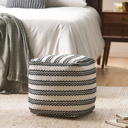 GDFStudio Boho Handmade Fabric Cube Pouf Ottoman Foot Stool - Bean Bag Floor Chair - Foot Rest