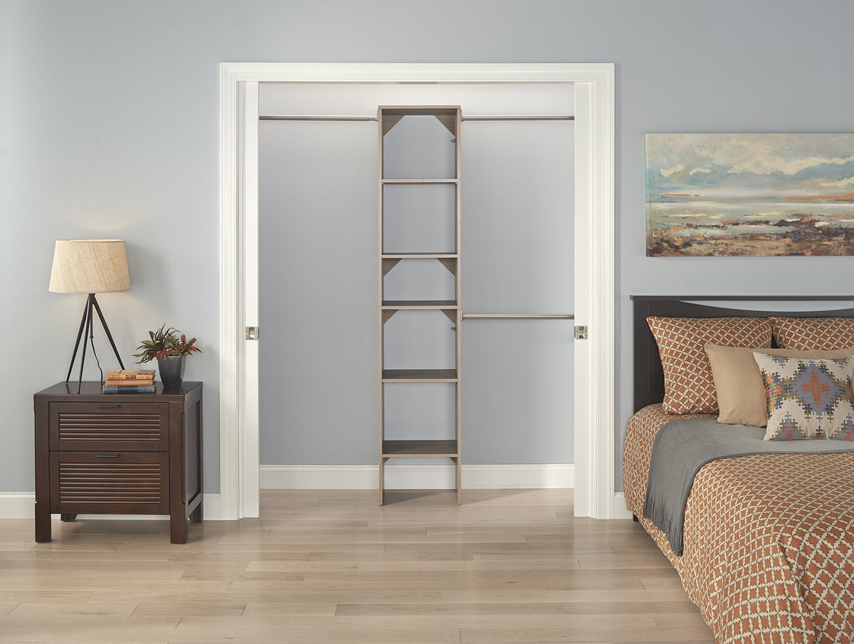 ClosetMaid SuiteSymphony Wood Closet Organizer Starter Kit with Tower and 3 Hang Rods, Shelves