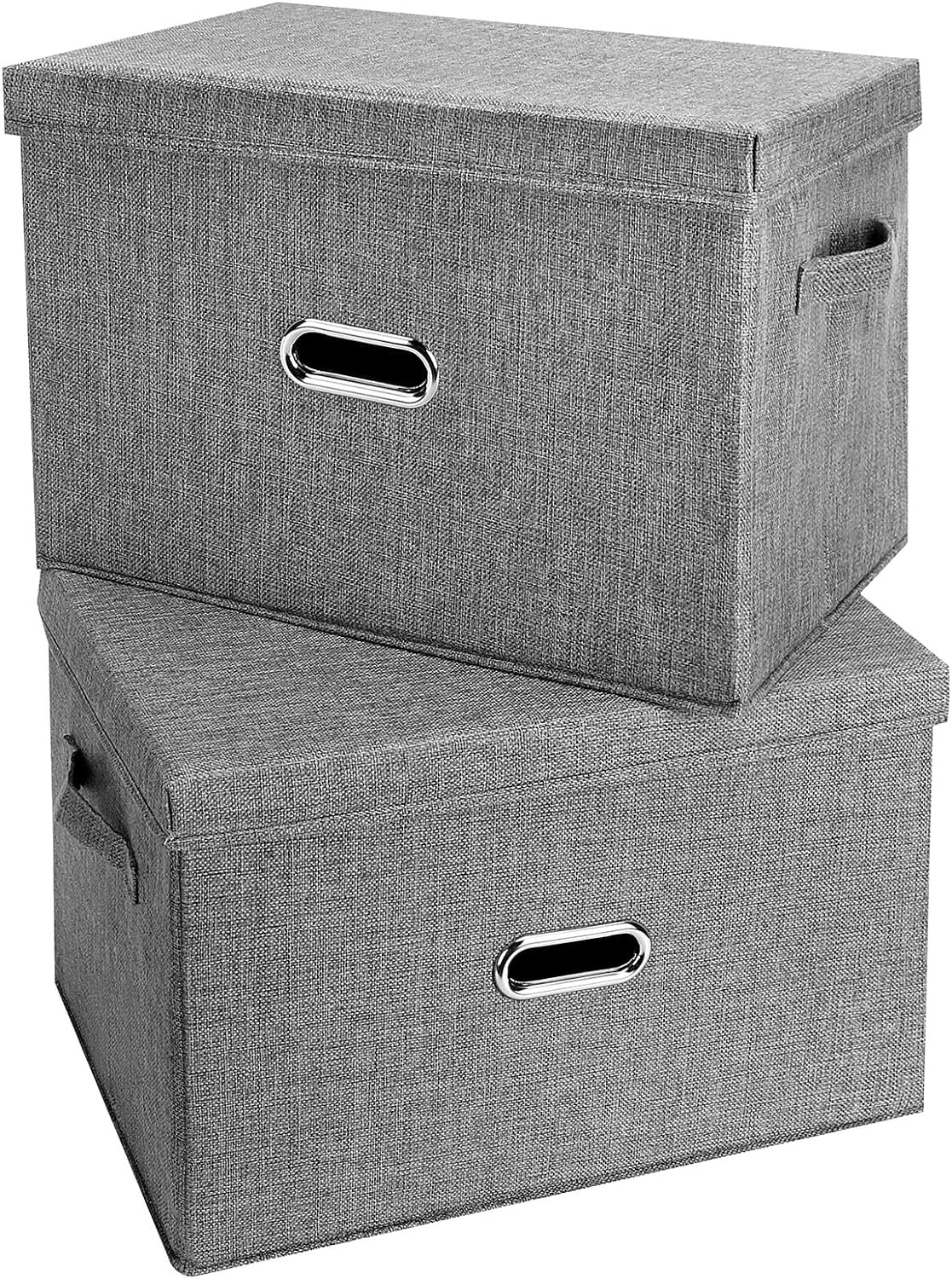 Large Linen Fabric Foldable Storage Bins with Removable Lid and Handles, Washable Storage Box