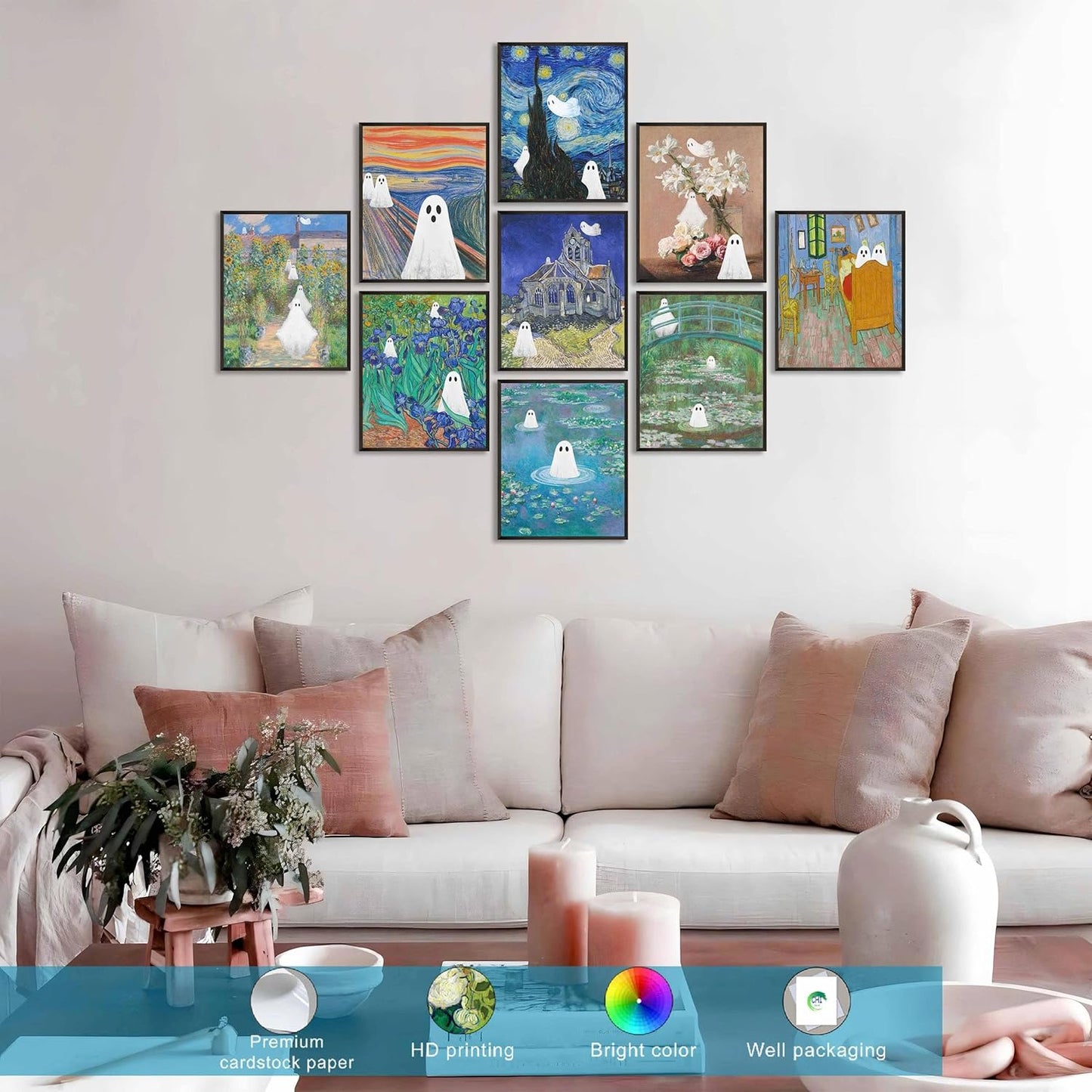 LANCHI95 Vintage Ghost Posters Halloween Wall Art Witch in The Forest Painting Prints Halloween