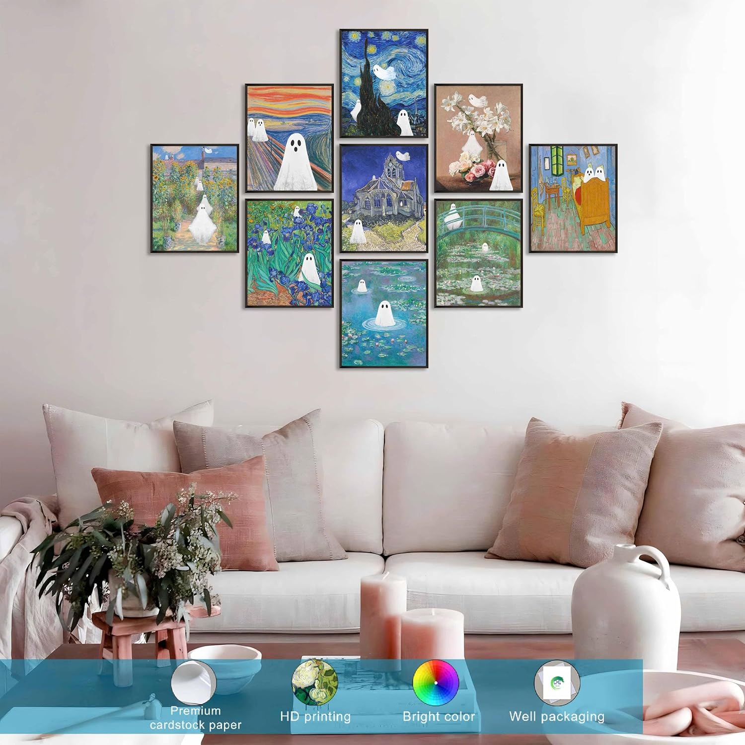 LANCHI95 Vintage Ghost Posters Halloween Wall Art Witch in The Forest Painting Prints Halloween