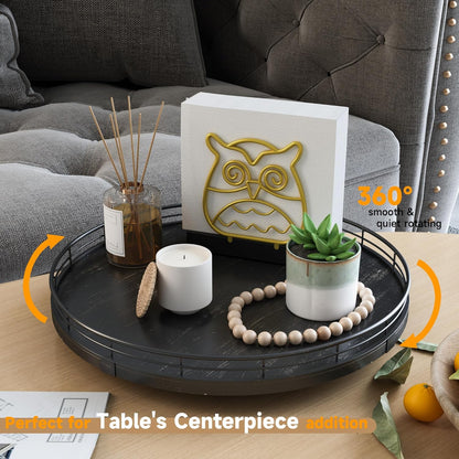 13" Oak Bathroom Vanity Tray Turntable for Perfume Candle, Round Wooden Decorative Tray for Kitchen