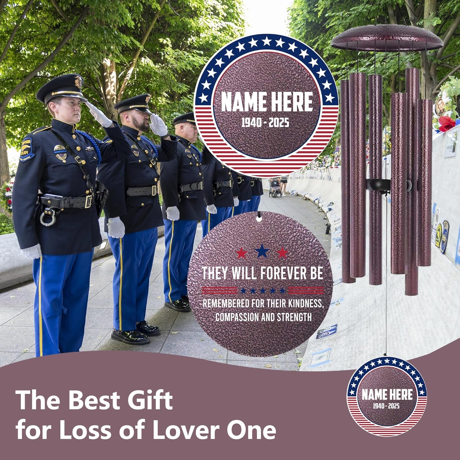 ASTARIN Personalized Wind Chimes for Memorial US Veteran, Deep Tone Wind Chimes for Loss of Loved
