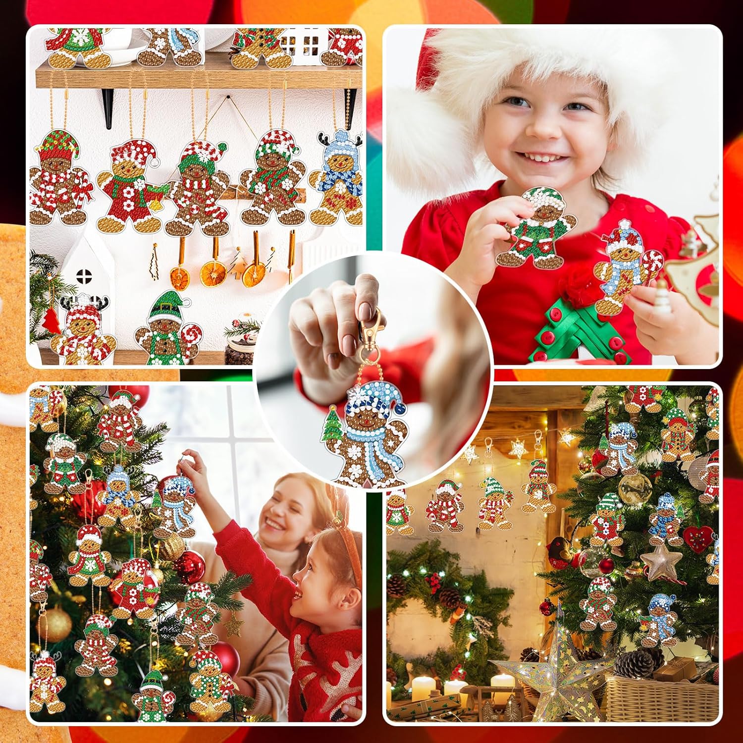 Tondiamo 20 Pcs Christmas Diamond Painting Keychain Kits 5D DIY Diamond Art Pendants Double Sided
