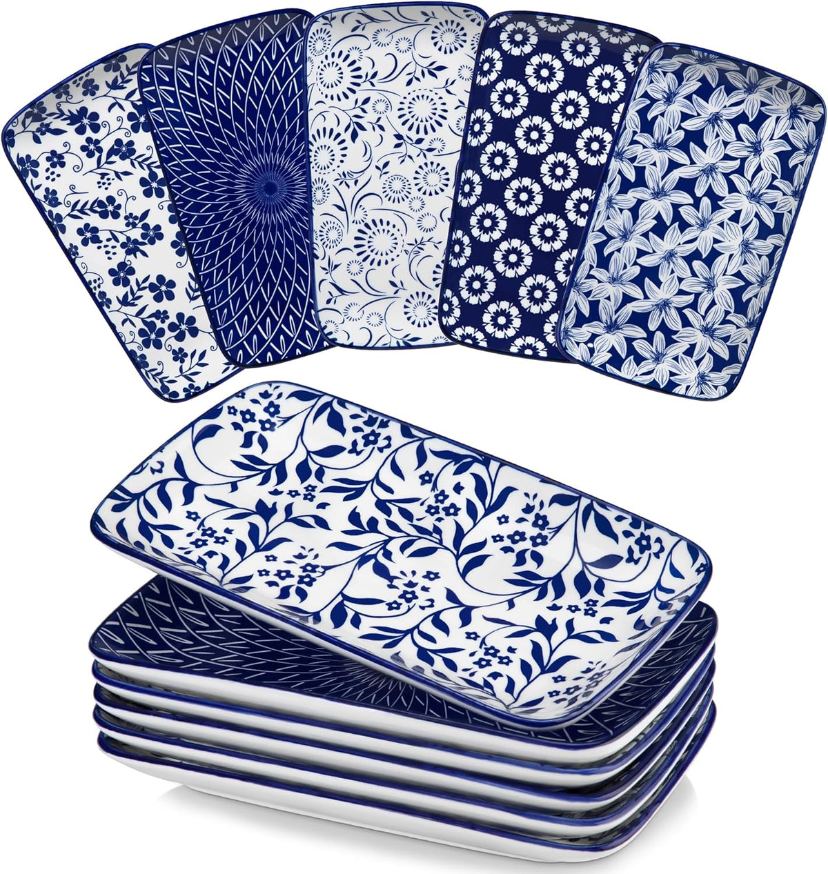 vancasso Selene 9.5 Inch Rectangular Dinner Plates Set of 6, Ceramic Salad Plates for Dessert