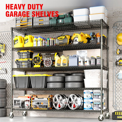 Garvee 5-Tier Storage Shelves Metal Shelving Units with Wheels for Garage
