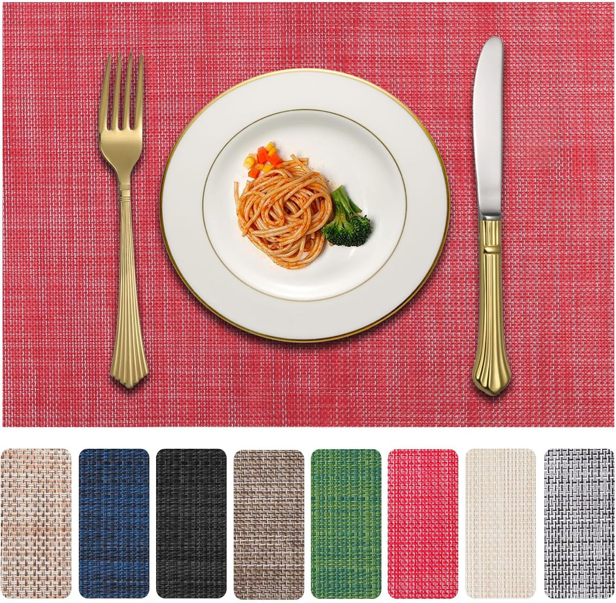 Vinyl Placemats Set of 4, PVC Woven Washable Non-Slip Table Mats, Heat Resistant Wrinkle Free Place