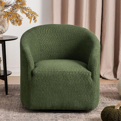 KINWELL 32" Wide Modern Boucle Swivel Barrel Chair, No Assembly Round Upholstered Swivel Accent