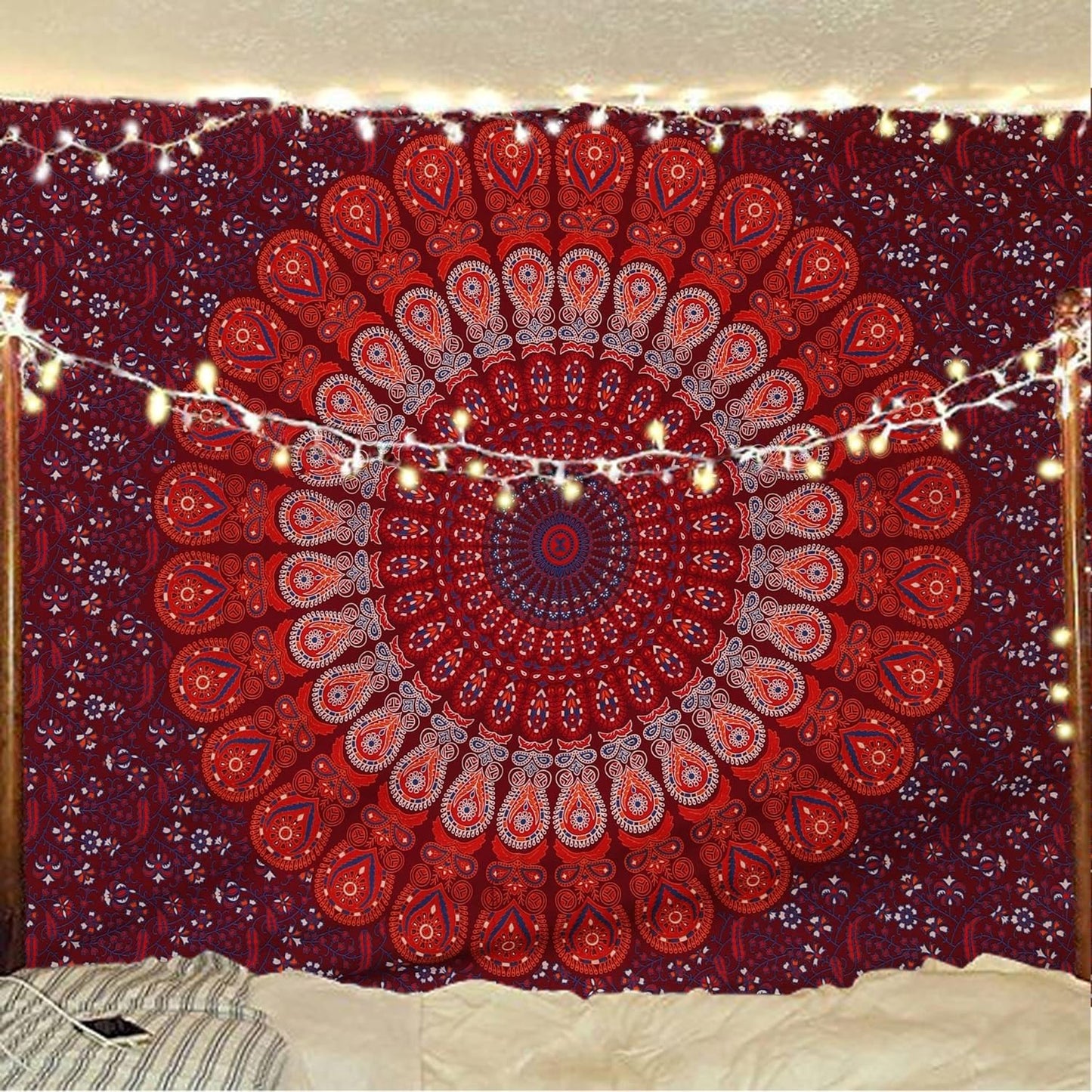 Bless International Handmade Indian hippie Bohemian Psychedelic Peacock Mandala Wall hanging