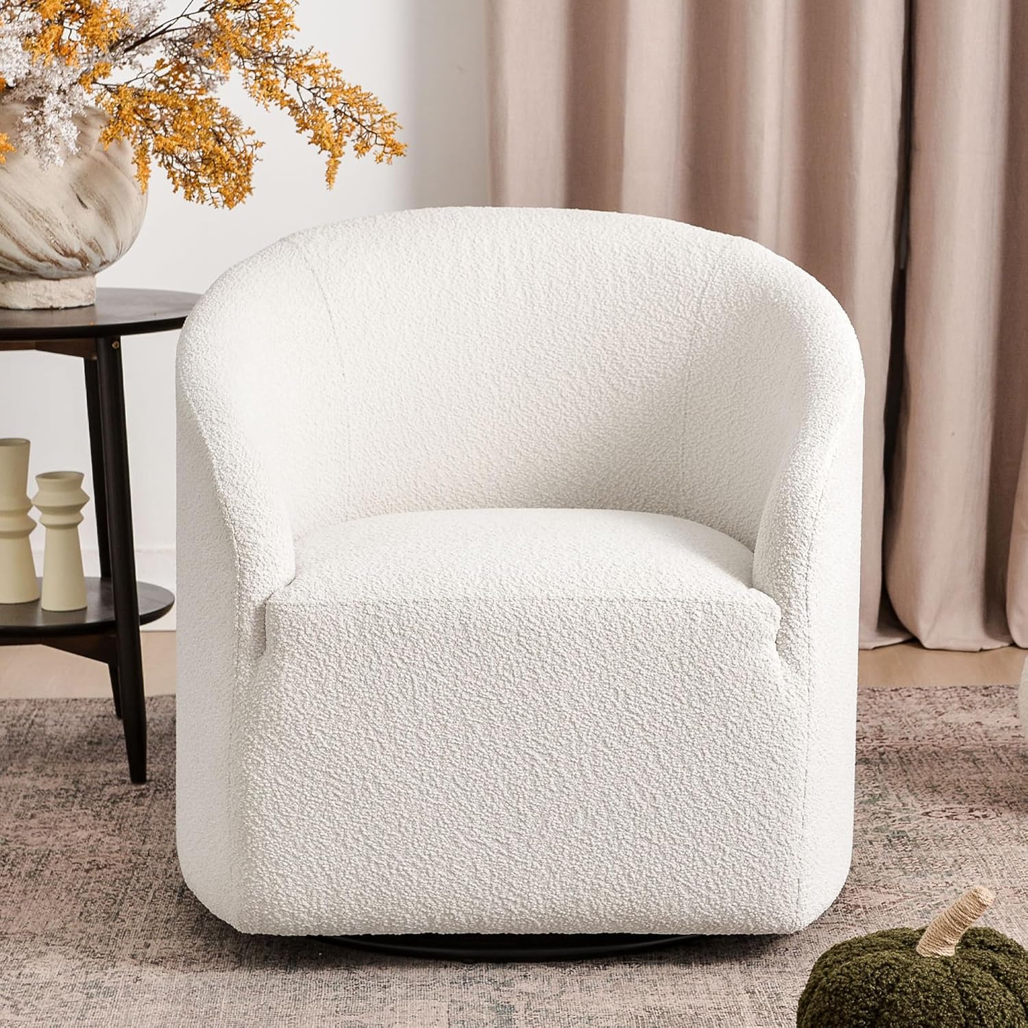 KINWELL 32" Wide Modern Boucle Swivel Barrel Chair, No Assembly Round Upholstered Swivel Accent