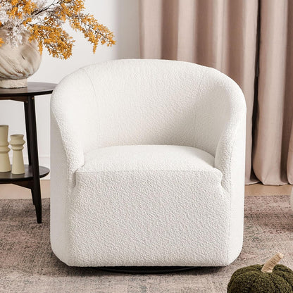 KINWELL 32" Wide Modern Boucle Swivel Barrel Chair, No Assembly Round Upholstered Swivel Accent