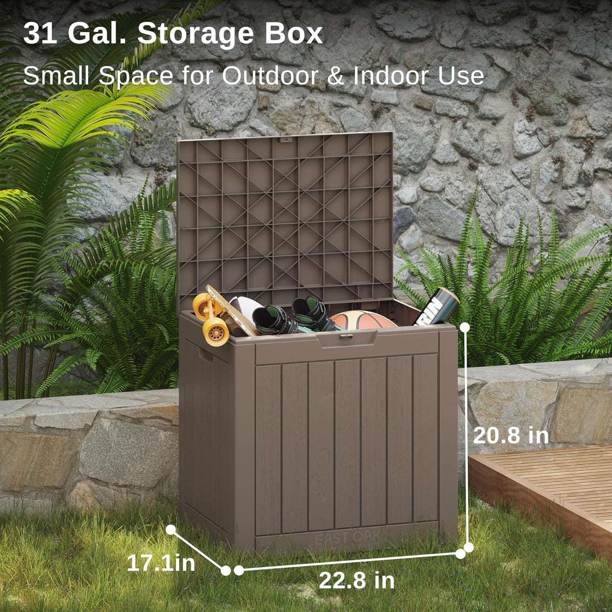 EAST OAK Outdoor Storage Box, 31 Gallon Deck Box, Waterproof Resin Storage Bin for Patio Cushions