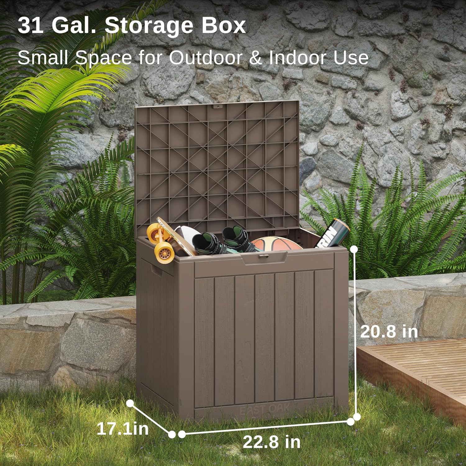 EAST OAK Outdoor Storage Box, 31 Gallon Deck Box, Waterproof Resin Storage Bin for Patio Cushions