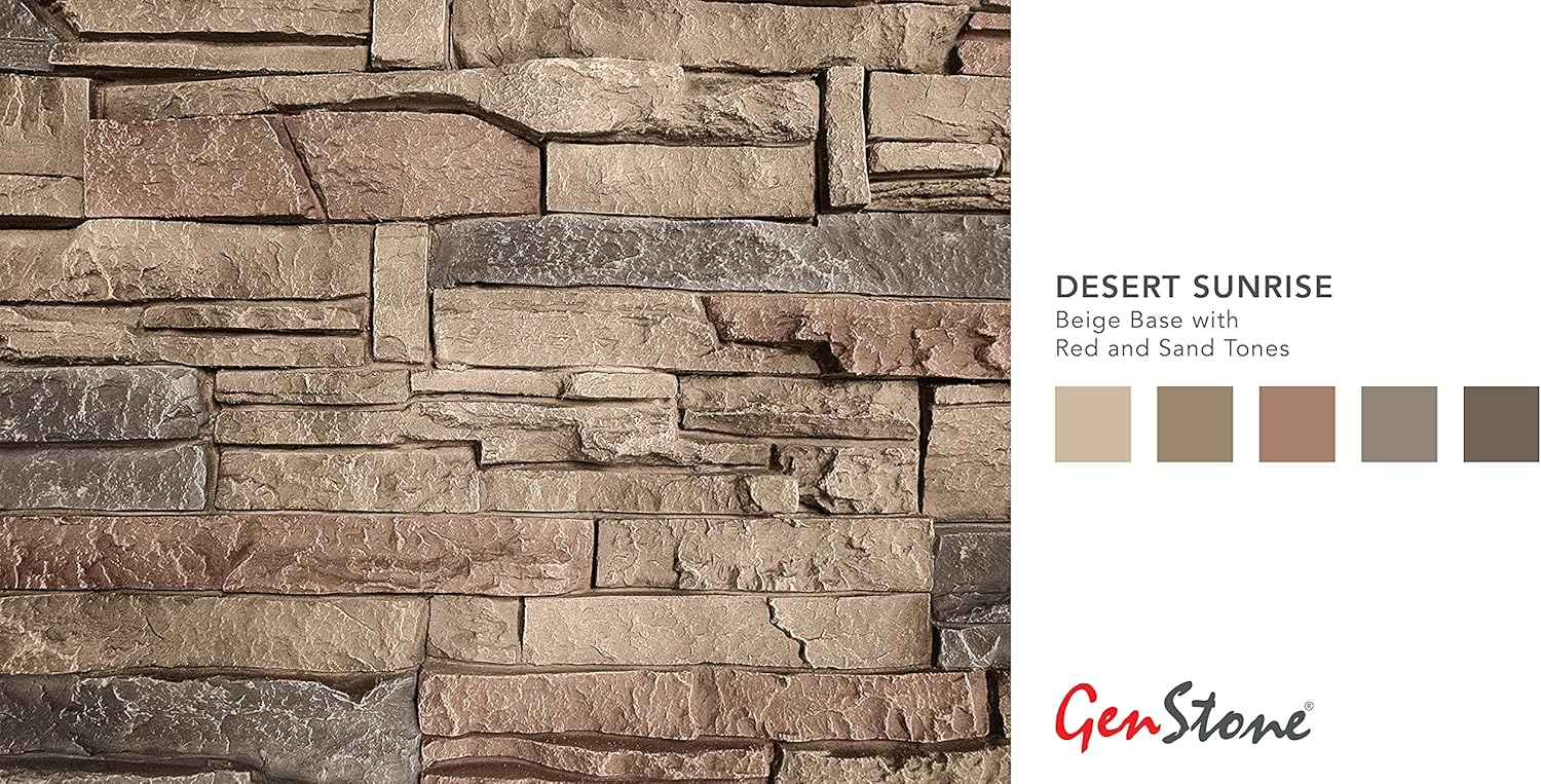 GenStone Faux Stacked Stone Right Corner Panel 12.5" x 11.25" in Desert Sunrise Color for Do It