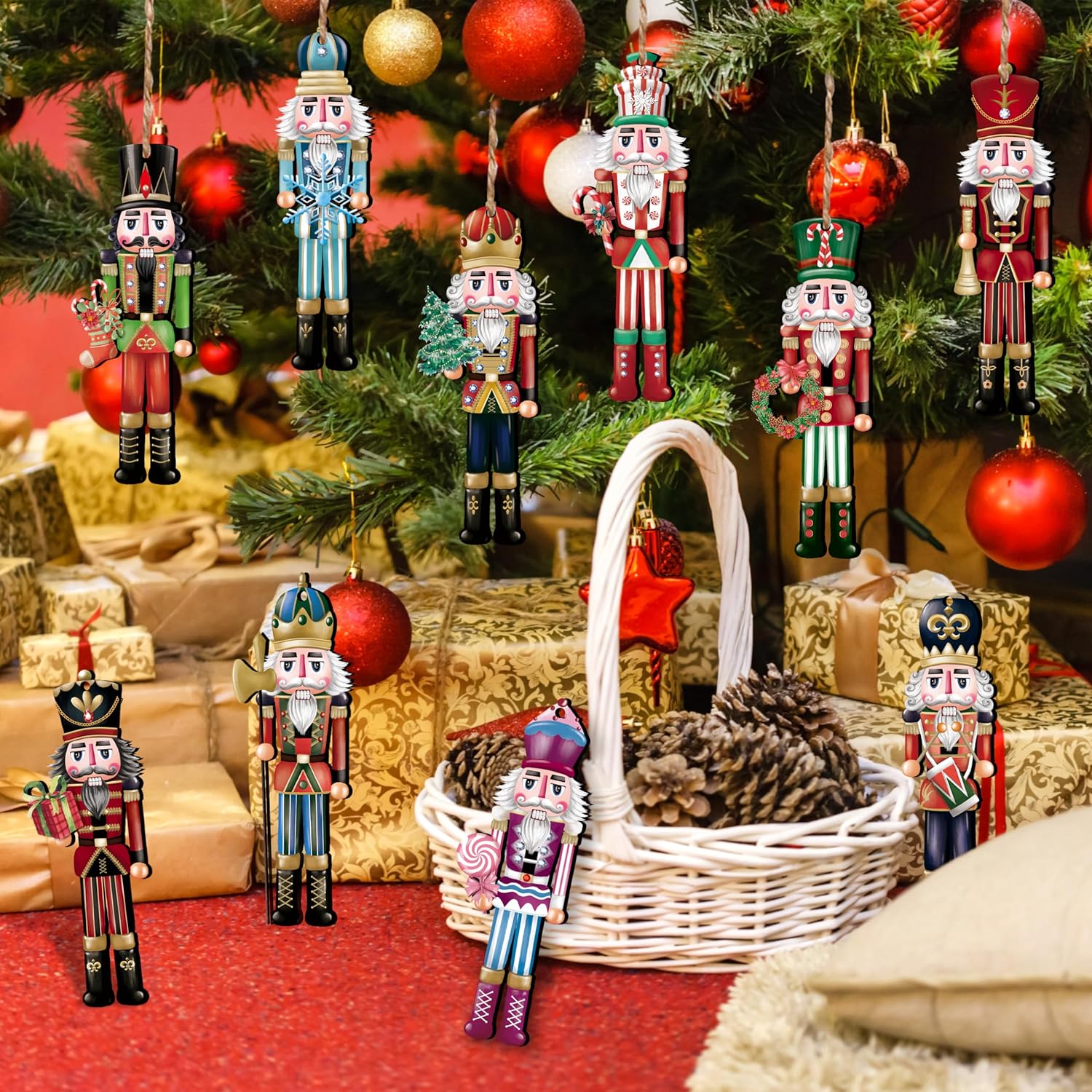 24 Pieces Christmas Nutcracker Wooden Ornaments Wood Hanging Decoration Set for Christmas Tree