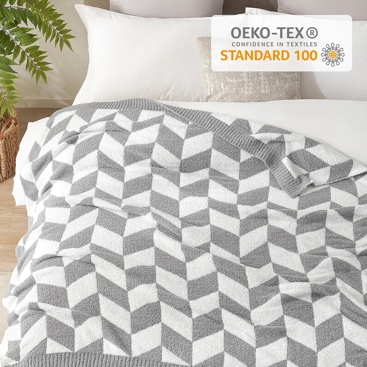 Snuggle Sac Chevron Throw Blanket for Couch, Reversible Super Soft Warm Blankets Cozy Knit Fuzzy