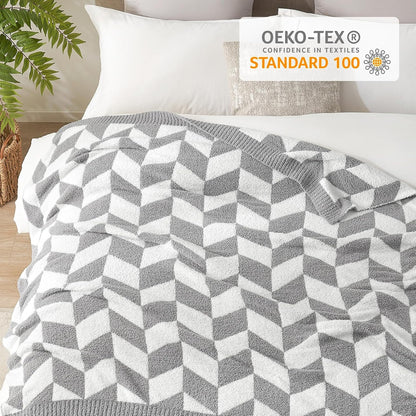 Snuggle Sac Chevron Throw Blanket for Couch, Reversible Super Soft Warm Blankets Cozy Knit Fuzzy