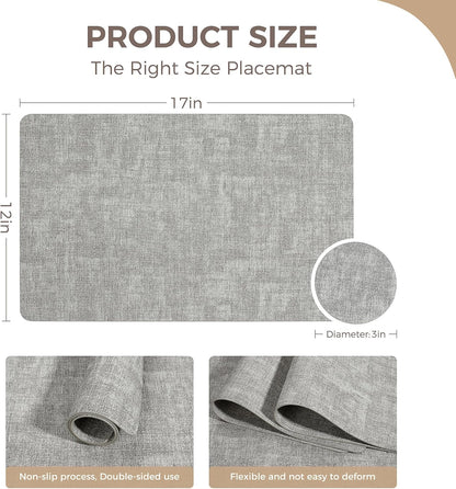 Vinyl Placemats Set of 6, Faux Leather Waterproof and Heat Resistant Place Mats, Washable Anti-Slip