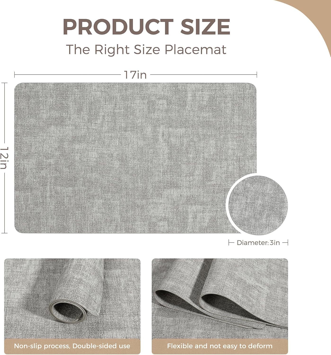 Vinyl Placemats Set of 4, Faux Leather Waterproof and Heat Resistant Place Mats, Washable Anti-Slip