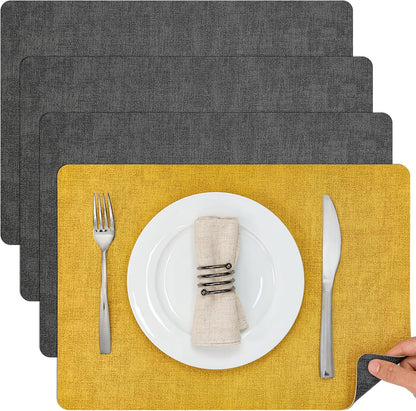 Myir JUN Dual Sided Placemats, Faux Leather Set of 4 for Dining Table Indoor Outdoor, Square