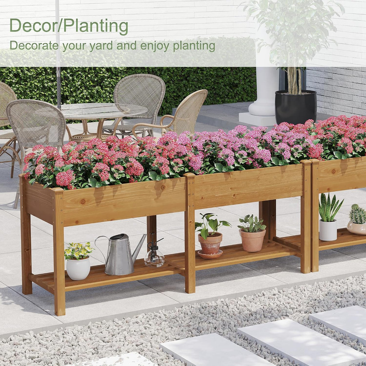 GHWIE Raised Garden Bed with Shelf,Elevated Wooden Planter Box with Legs,Garden Planter for