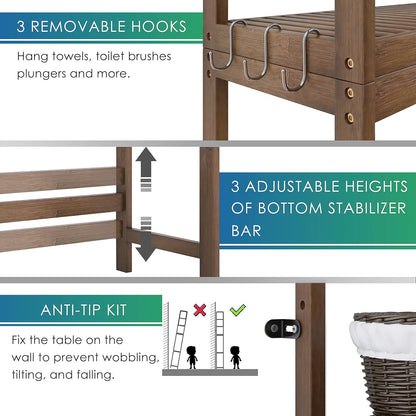 SMIBUY Bathroom Storage Shelf, Bamboo Over-The-Toilet Organizer Rack, Freestanding Toilet Space