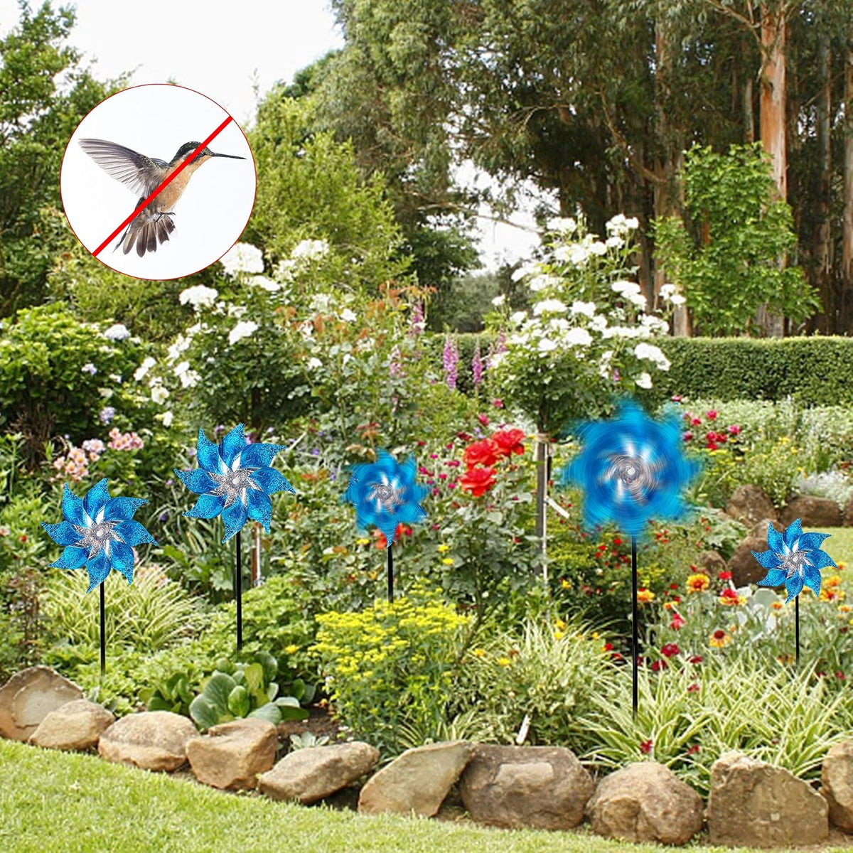 Hausse 10 Pack Reflective Pinwheels with Stakes, Extra Sparkly Pin Wheel for Garden Decor, Bird
