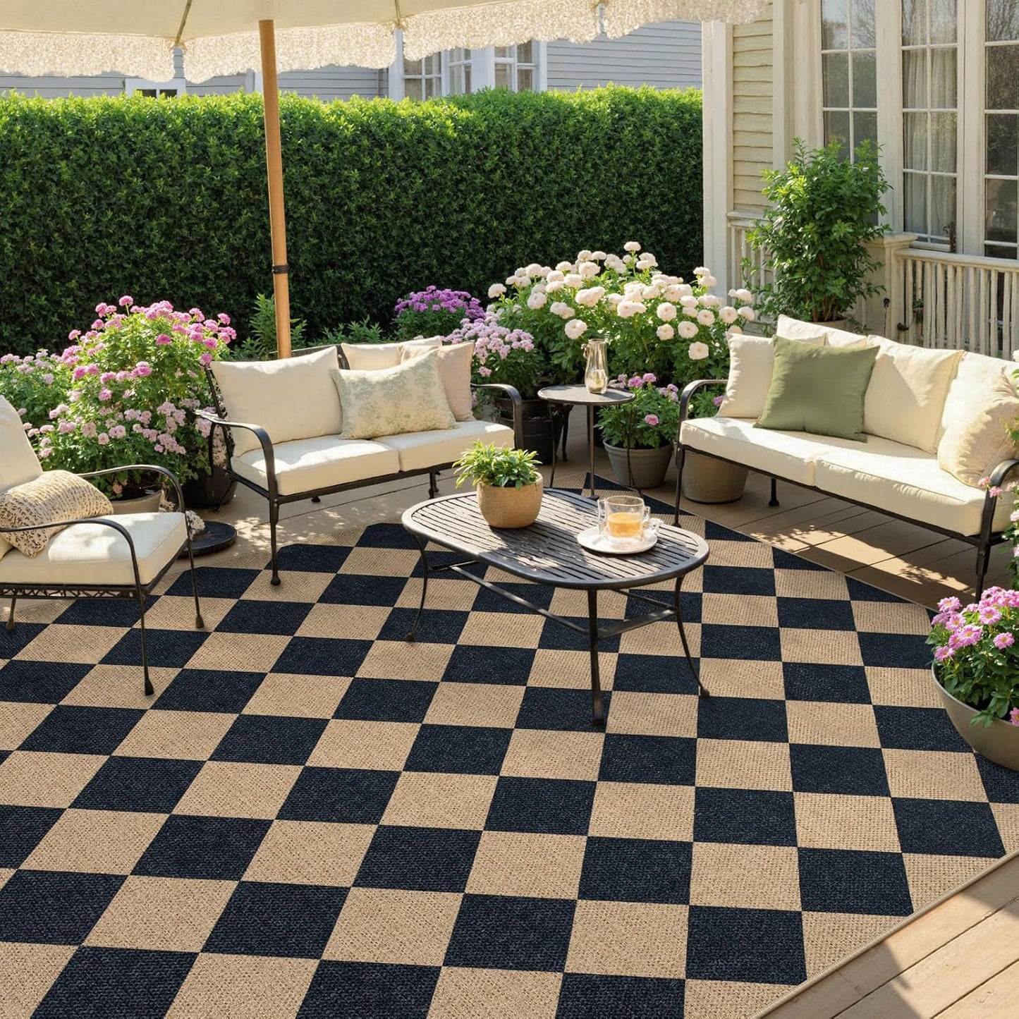 Lahome Checkered Easy Jute Outdoor Rug, Large 6x9 Rug for Living Room Checkerboard Indoor Outdoor