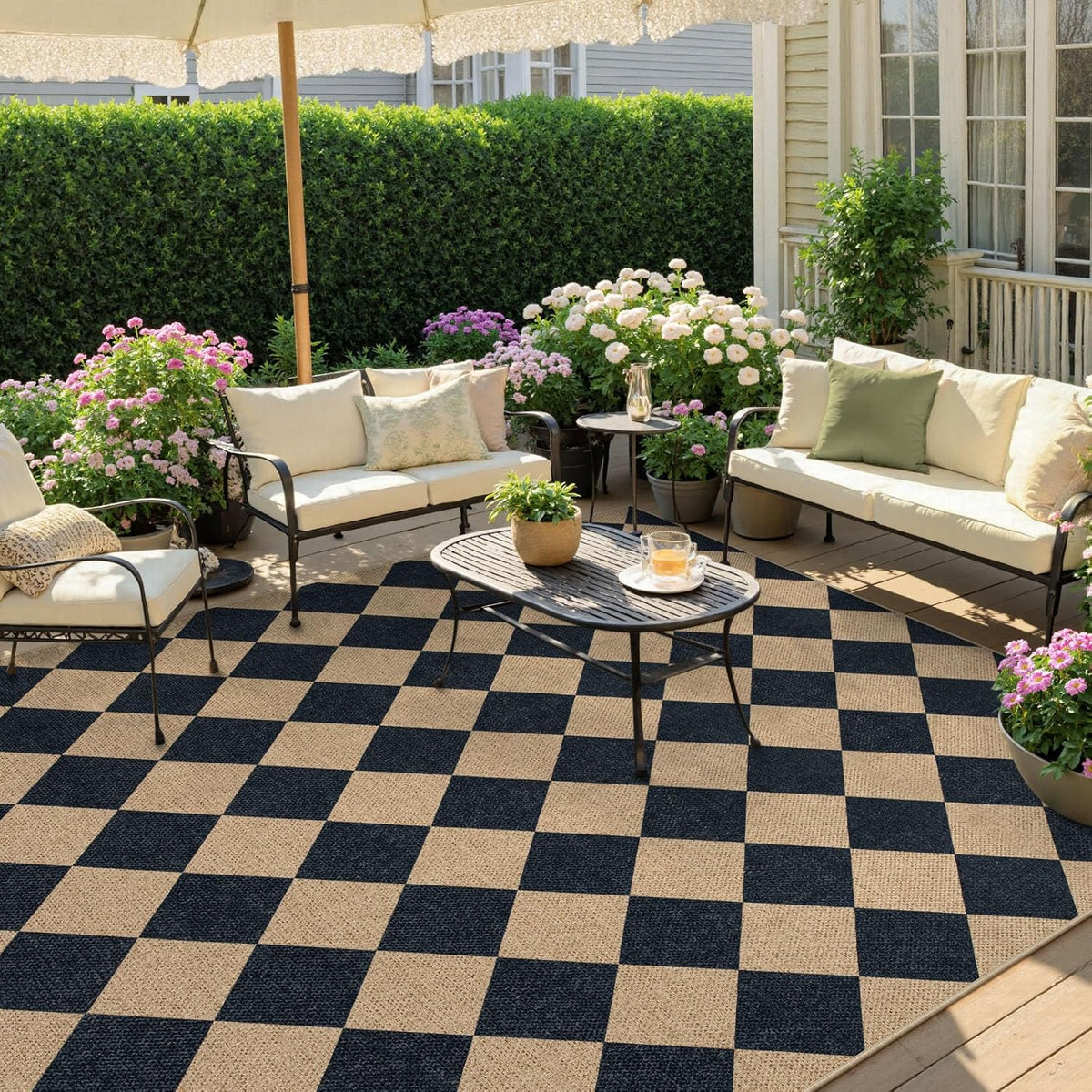 Lahome Checkered Easy Jute Outdoor Rug, Large 6x9 Rug for Living Room Checkerboard Indoor Outdoor