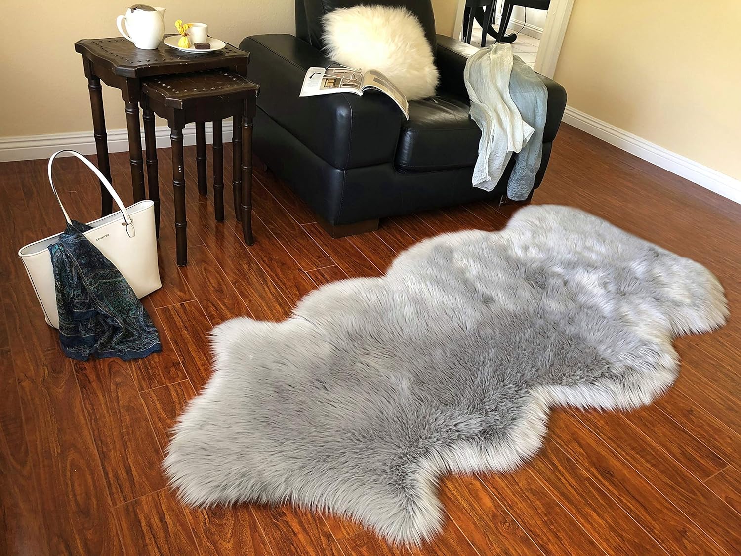 LAMBZY Faux Sheepskin Hypoallergenic Free Shape Silky Shag Rug, Luxury Shaggy Silky Plush Carpet