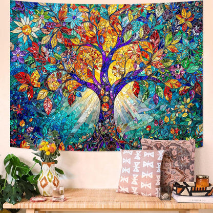 Lunerfex Tree of Life Tapestry Stained Glass Tapestry Wall Decor Tapestries for Bedroom Art