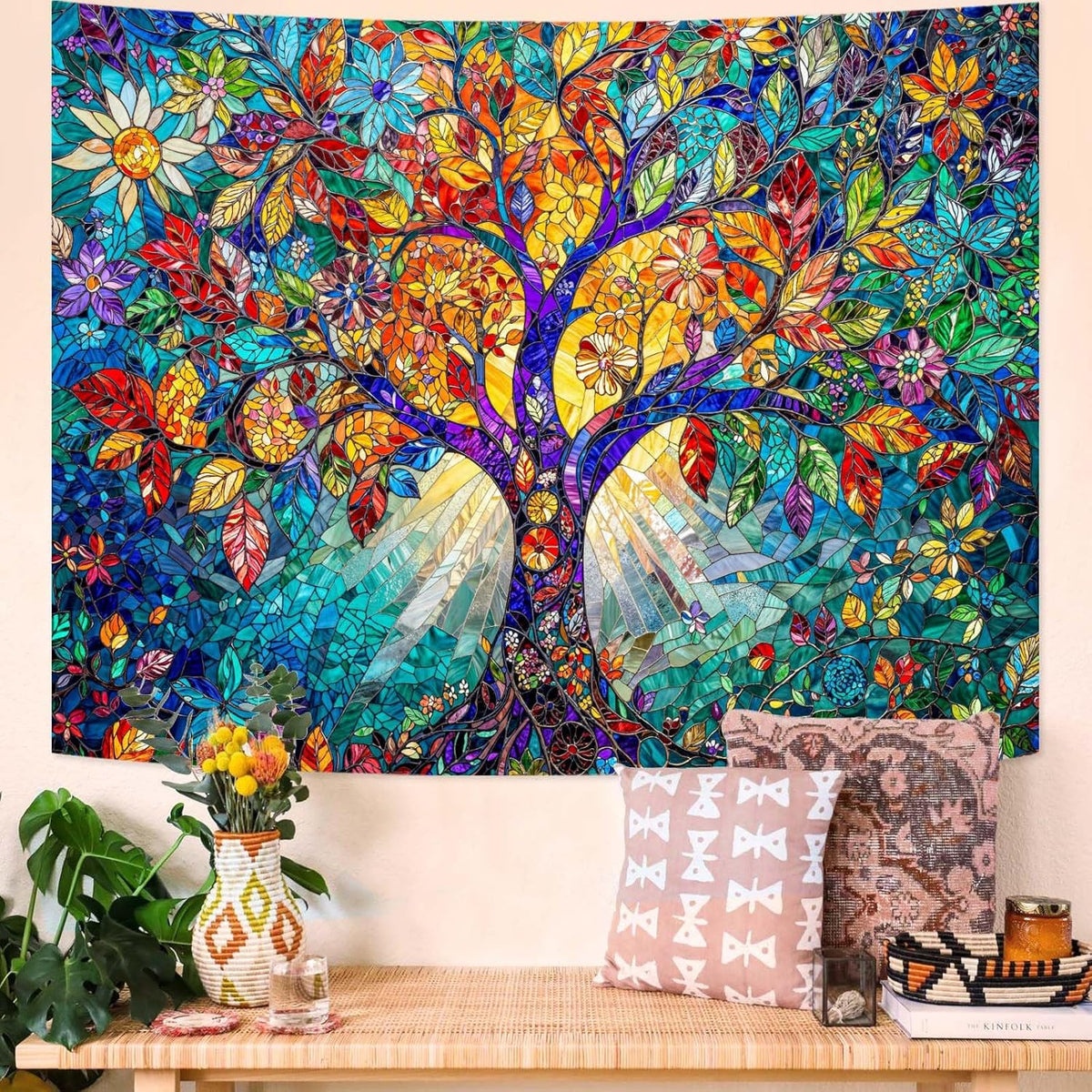 Lunerfex Tree of Life Tapestry Stained Glass Tapestry Wall Decor Tapestries for Bedroom Art