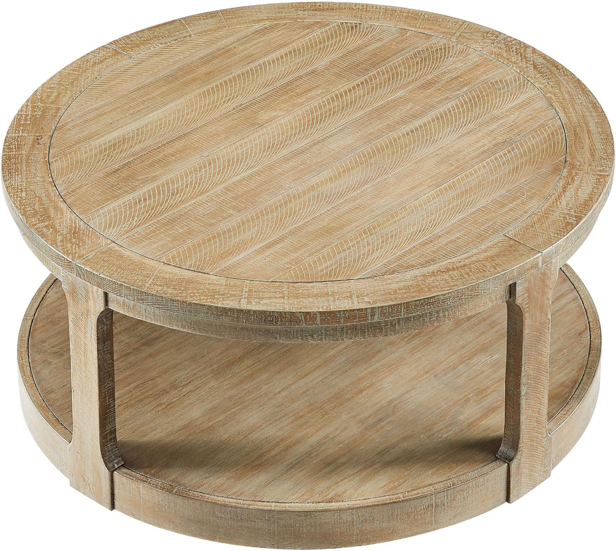 WILLIAMSPACE 40" Round Coffee Table with Wheels, Circle 2 Tier Solid Wood Center Coffee Table, Mid