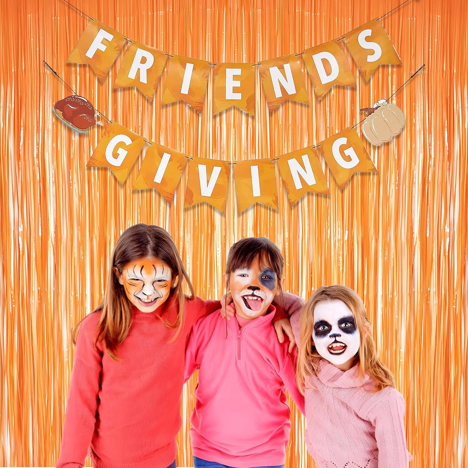 Orange Tinsel Curtain Party Backdrop - GREATRIL Foil Fringe Curtain Party Streamers for