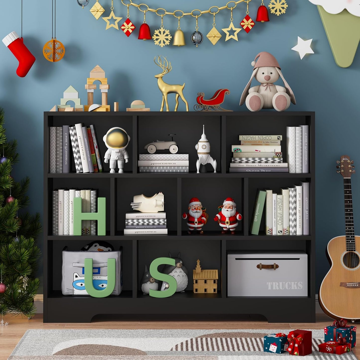 Book Shelf Set of 2, 10 Cubes Storage Organizer, 3-Tier Open Bookshelf Wooden Bookcase