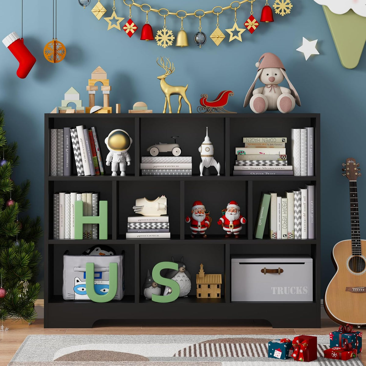 Book Shelf Set of 2, 10 Cubes Storage Organizer, 3-Tier Open Bookshelf Wooden Bookcase
