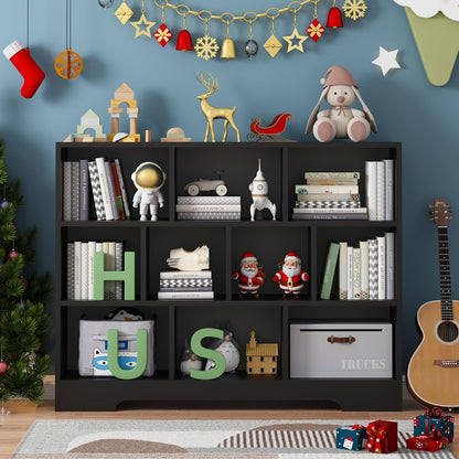 Book Shelf Set of 2, 10 Cubes Storage Organizer, 3-Tier Open Bookshelf Wooden Bookcase