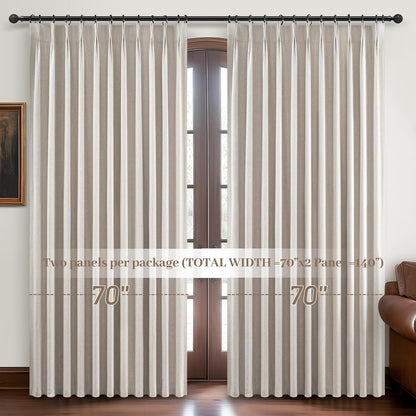 Curtains 70 Inch Length Wide Pinch Pleated Blackout Curtain for Sliding Glass Door/Living Room