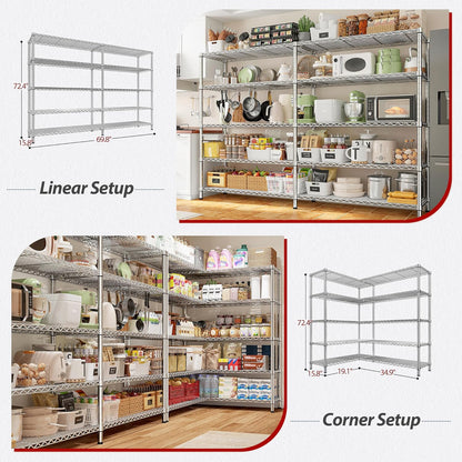 REIBII 69.8" W Storage Shelves 1510LBS Wire Shelving Unit 5 Tier Metal Shelving for Storage Rack