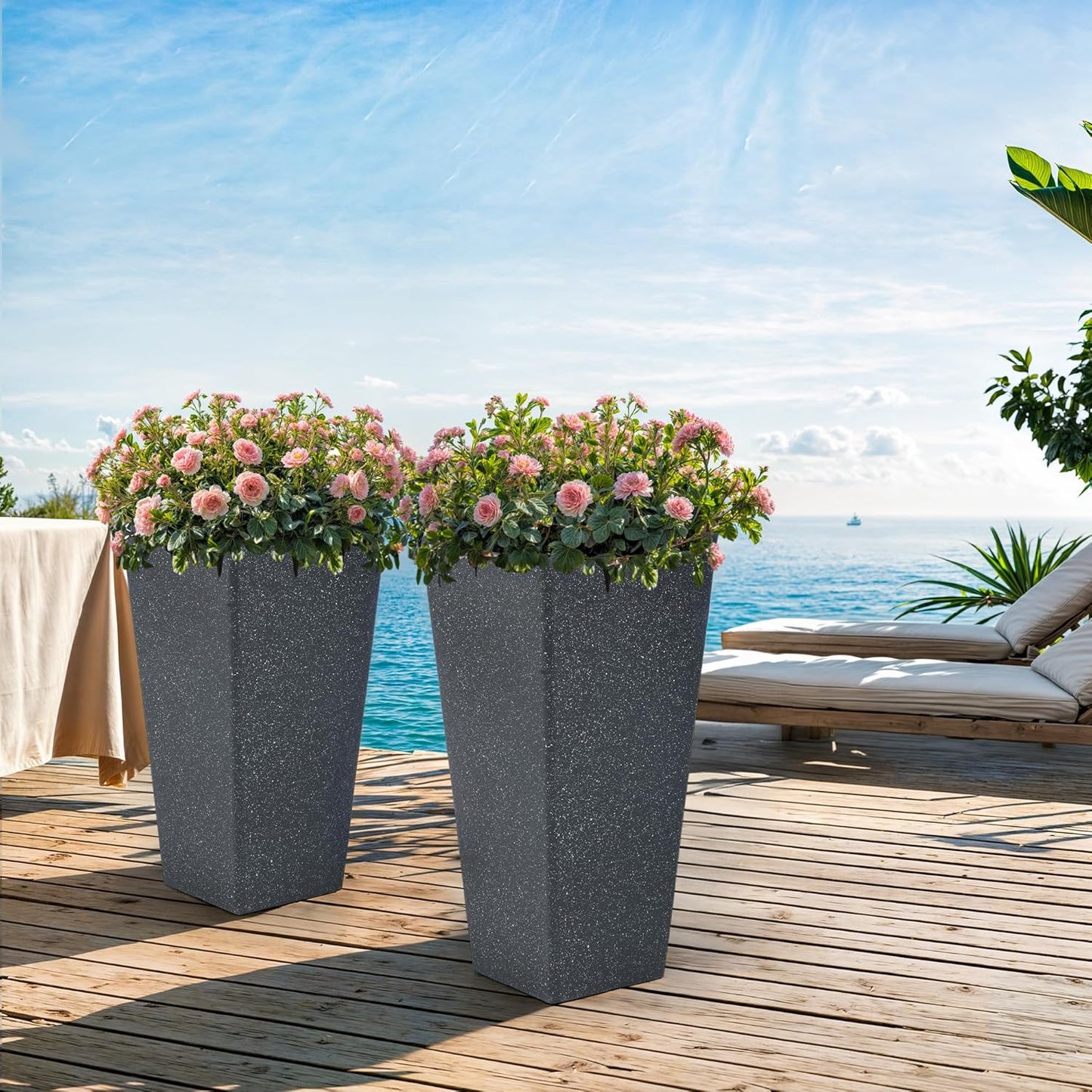 28" Large Tall Square Planters for Outdoor Plants, Set of 2 V-Shaped Planter Box with Black