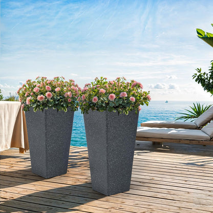 28" Large Tall Square Planters for Outdoor Plants, Set of 2 V-Shaped Planter Box with Black